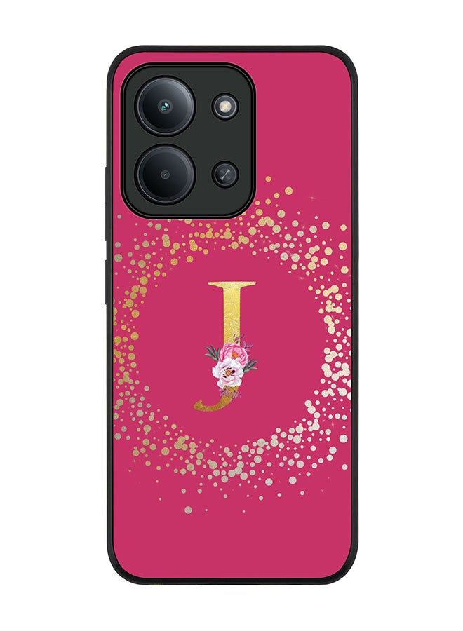 For Xiaomi Redmi 15C 4G Case,Slim fit Camera Protection, Shockproof Thin Phone cover  - Custom Monogram Floral - J ( Deep Pink )